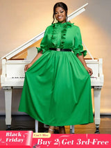 green ruffles a line dresses for women