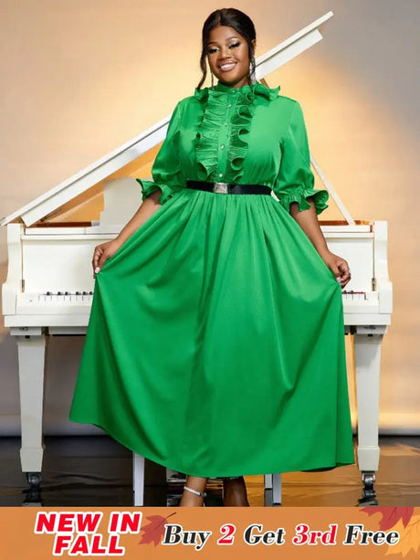green ruffles a line dresses for women