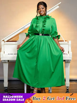 green ruffles a line dresses for women