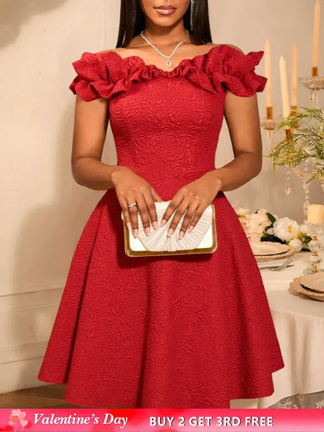 AOMEIDRESS Off Shoulder A Line Dress Puff Sleeve 3D Ruffles for Party