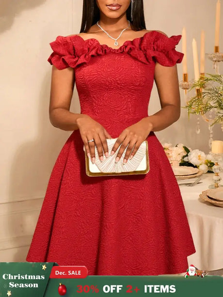 AOMEIDRESS Off Shoulder A Line Dress Puff Sleeve 3D Ruffles for Party