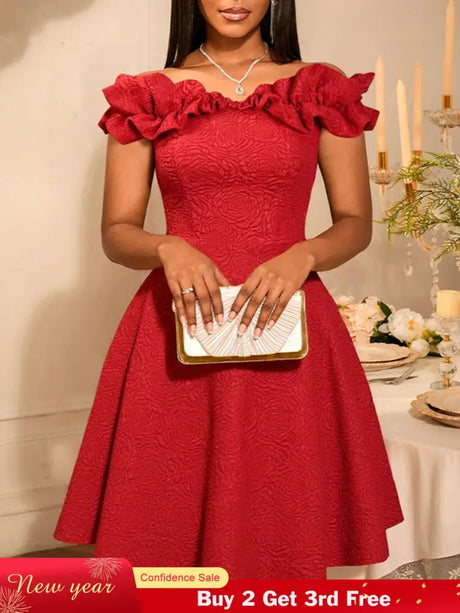 AOMEIDRESS Off Shoulder A Line Dress Puff Sleeve 3D Ruffles for Party