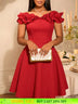 AOMEIDRESS Off Shoulder A Line Dress Puff Sleeve 3D Ruffles for Party