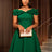 AOMEIDRESS Off Shoulder A Line Dress Puff Sleeve 3D Ruffles for Party - DarkGreen / S