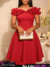 AOMEIDRESS Off Shoulder A Line Dress Puff Sleeve 3D Ruffles for Party