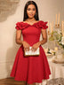 AOMEIDRESS Off Shoulder A Line Dress Puff Sleeve 3D Ruffles for Party Red / S