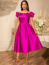 AOMEIDRESS Off Shoulder A Line Dresses Slash Neck Folds Party Gowns