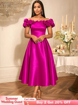AOMEIDRESS Off Shoulder A Line Dresses Slash Neck Folds Party Gowns Rose / S