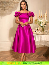 AOMEIDRESS Off Shoulder A Line Dresses Slash Neck Folds Party Gowns Rose / S