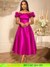 AOMEIDRESS Off Shoulder A Line Dresses Slash Neck Folds Party Gowns Rose / S