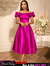 AOMEIDRESS Off Shoulder A Line Dresses Slash Neck Folds Party Gowns Rose / S