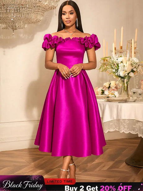 AOMEIDRESS Off Shoulder A Line Dresses Slash Neck Folds Party Gowns Rose / S