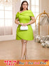 AOMEIDRESS Off Shoulder Asymmetrical Dress Big Bow High Waist A Line Green / S