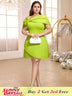 AOMEIDRESS Off Shoulder Asymmetrical Dress Big Bow High Waist A Line Green / S
