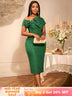 AOMEIDRESS Off Shoulder Bow Jacquard Dress Elegant Party Outfit DarkGreen / S