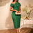 AOMEIDRESS Off Shoulder Bow Jacquard Dress Elegant Party Outfit DarkGreen / S