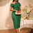 AOMEIDRESS Off Shoulder Bow Jacquard Dress Elegant Party Outfit DarkGreen / S