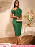AOMEIDRESS Off Shoulder Bow Jacquard Dress Elegant Party Outfit DarkGreen / S