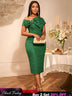 AOMEIDRESS Off Shoulder Bow Jacquard Dress Elegant Party Outfit DarkGreen / S