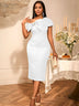 AOMEIDRESS Off Shoulder Bow Jacquard Dress Elegant Party Outfit White / S