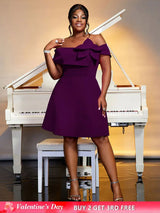 AOMEIDRESS Off Shoulder Mini Dress A Line Wedding Guest Party Gowns Purple / L