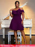 AOMEIDRESS Off Shoulder Mini Dress A Line Wedding Guest Party Gowns Purple / L