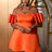 AOMEIDRESS Off Shoulder Orange Dress Backless Short Sleeves A Line Orange / S