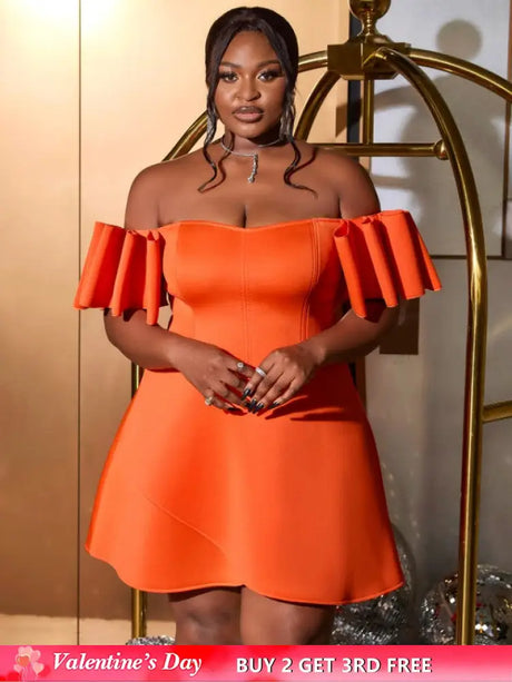 AOMEIDRESS Off Shoulder Orange Dress Backless Short Sleeves A Line Orange / S