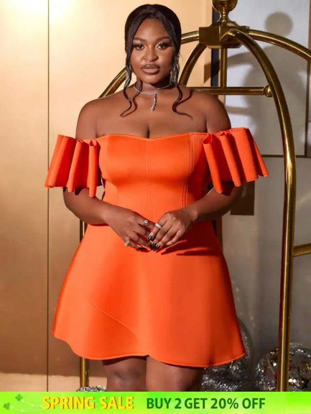 AOMEIDRESS Off Shoulder Orange Dress Backless Short Sleeves A Line Orange / S