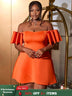 AOMEIDRESS Off Shoulder Orange Dress Backless Short Sleeves A Line Orange / S