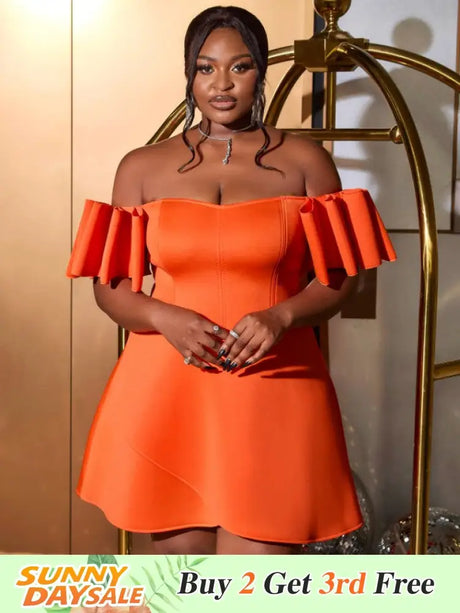 AOMEIDRESS Off Shoulder Orange Dress Backless Short Sleeves A Line Orange / S