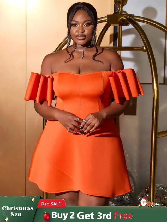 AOMEIDRESS Off Shoulder Orange Dress Backless Short Sleeves A Line Orange / S