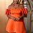 AOMEIDRESS Off Shoulder Orange Dress Backless Short Sleeves A Line Orange / S