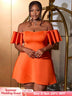 AOMEIDRESS Off Shoulder Orange Dress Backless Short Sleeves A Line Orange / S