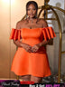 AOMEIDRESS Off Shoulder Orange Dress Backless Short Sleeves A Line Orange / S