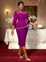 AOMEIDRESS Office Church Party Dresses Beaded Ruffles 3D Decoration