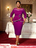 AOMEIDRESS Office Church Party Dresses Beaded Ruffles 3D Decoration Purple / 0XL