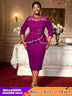 AOMEIDRESS Office Church Party Dresses Beaded Ruffles 3D Decoration Purple / 0XL