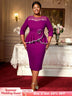 AOMEIDRESS Office Church Party Dresses Beaded Ruffles 3D Decoration Purple / 0XL