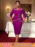 AOMEIDRESS Office Church Party Dresses Beaded Ruffles 3D Decoration Purple / 0XL