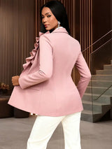 AOMEIDRESS Office Lady Blazer Slim Pink Ruffle Business Formal Wear