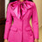 AOMEIDRESS Office Lady Long Sleeves Blazers Bow Tie Neck Slim Stylish - Rose / S