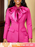 AOMEIDRESS Office Lady Long Sleeves Blazers Bow Tie Neck Slim Stylish - Rose / S