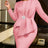 AOMEIDRESS Office Lady Package Hip Dress O Neck Long Sleeves Peplum - Pink / S
