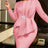 AOMEIDRESS Office Lady Package Hip Dress O Neck Long Sleeves Peplum - Pink / S