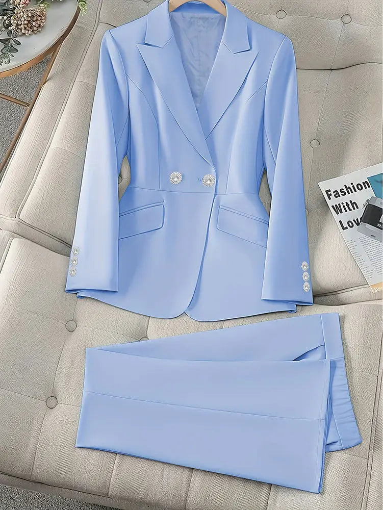 AOMEIDRESS Office Lady Slim Blazer Wide Leg Pants Suit Church Wear