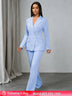 AOMEIDRESS Office Lady Slim Blazer Wide Leg Pants Suit Church Wear LightBlue / S