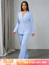 AOMEIDRESS Office Lady Slim Blazer Wide Leg Pants Suit Church Wear LightBlue / S