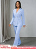 AOMEIDRESS Office Lady Slim Blazer Wide Leg Pants Suit Church Wear LightBlue / S