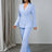 AOMEIDRESS Office Lady Slim Blazer Wide Leg Pants Suit Church Wear LightBlue / S